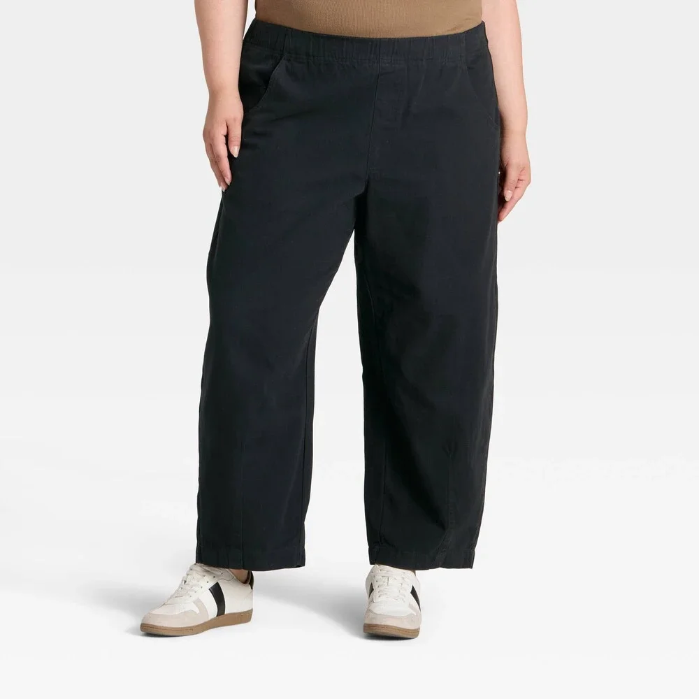 Mid-Rise Pull-On Barrel Leg Pants - Black XXL - Picture 1 of 1